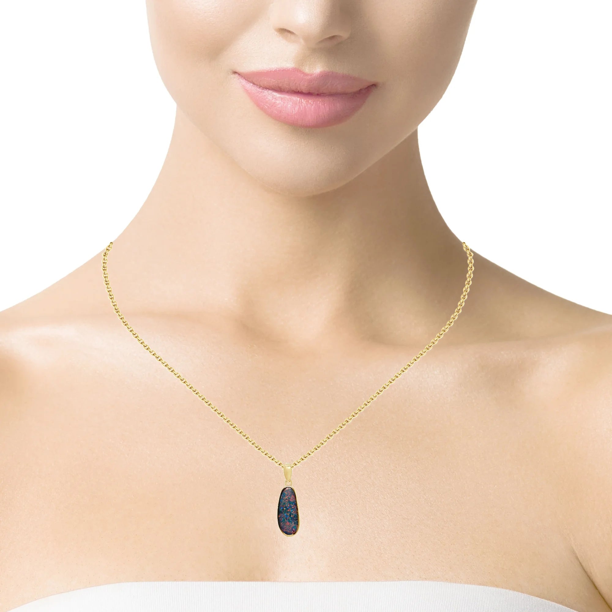 Doublet Opal Pendant in 14K Yellow Gold - Multicolour