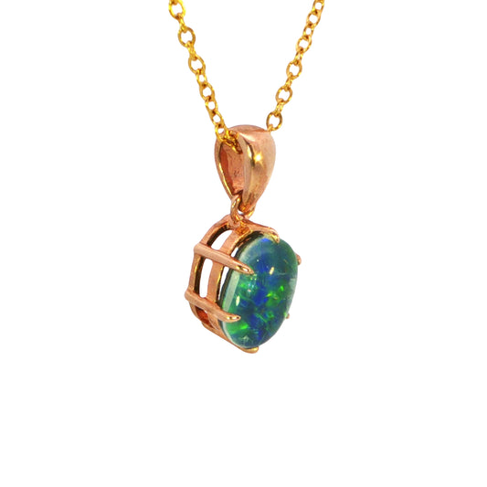 Australian Triplet Opal Pendant set in 9K Rose Gold - Green-Blue - Australian Opal Cutters and Pearl Divers