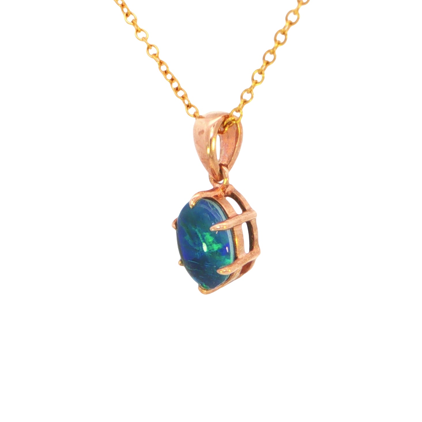 Australian Triplet Opal Pendant set in 9K Rose Gold - Green-Blue - Australian Opal Cutters and Pearl Divers