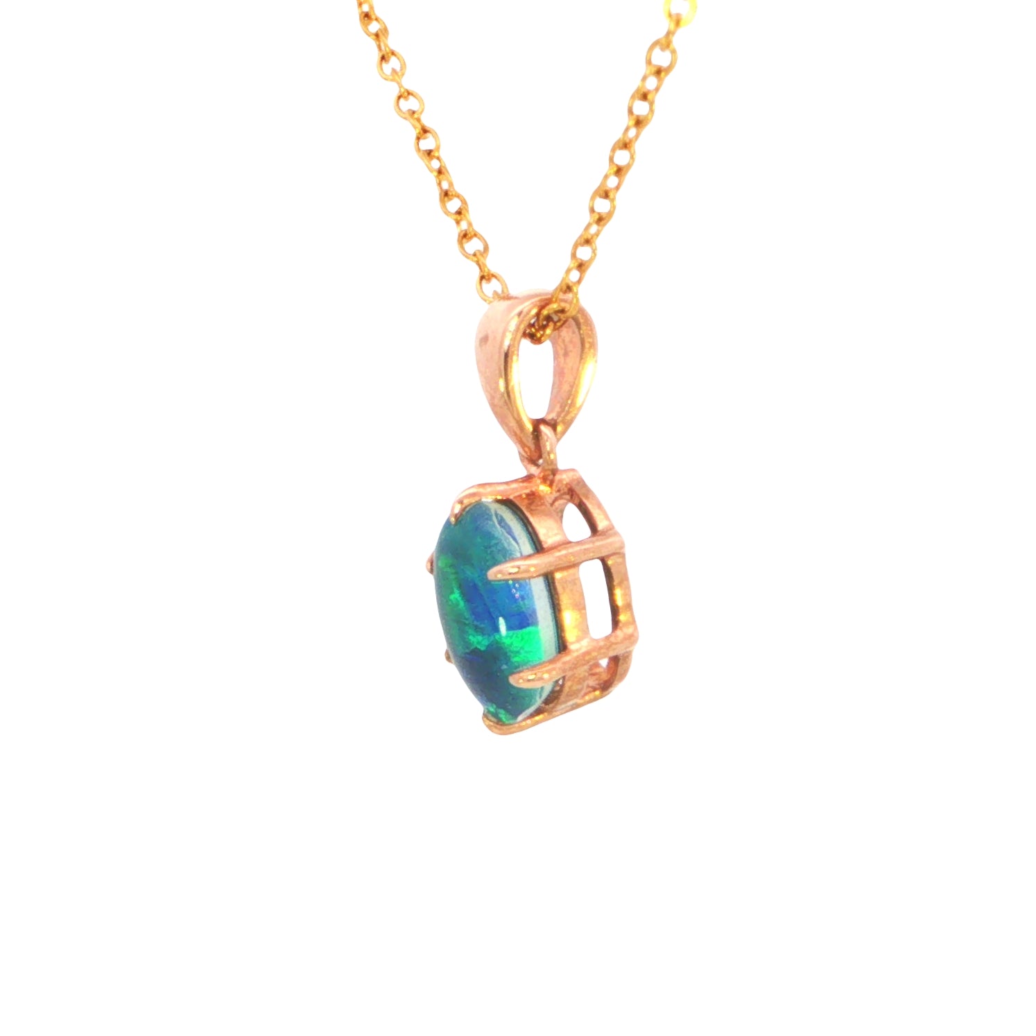 Australian Triplet Opal Pendant set in 9K Rose Gold - Green-Blue - Australian Opal Cutters and Pearl Divers