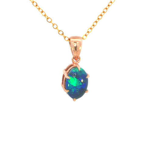 Australian Triplet Opal Pendant set in 9K Rose Gold - Green-Blue - Australian Opal Cutters and Pearl Divers