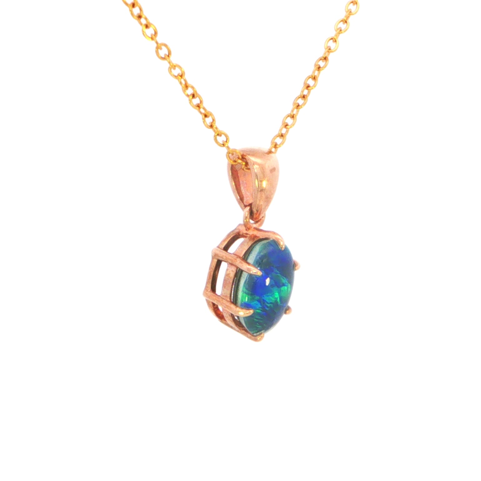 Australian Triplet Opal Pendant set in 9K Rose Gold - Green-Blue - Australian Opal Cutters and Pearl Divers