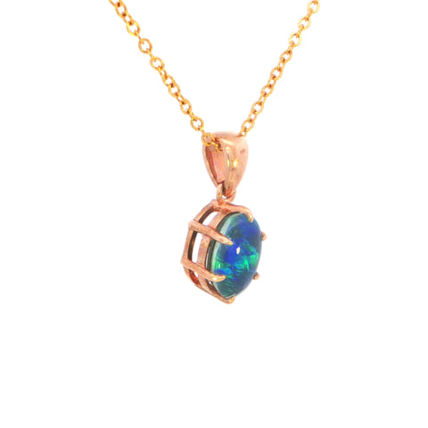 Australian Triplet Opal Pendant set in 9K Rose Gold - Green-Blue - Australian Opal Cutters and Pearl Divers