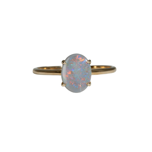 Black Opal Ring in 9K Yellow Gold - Multicolour
