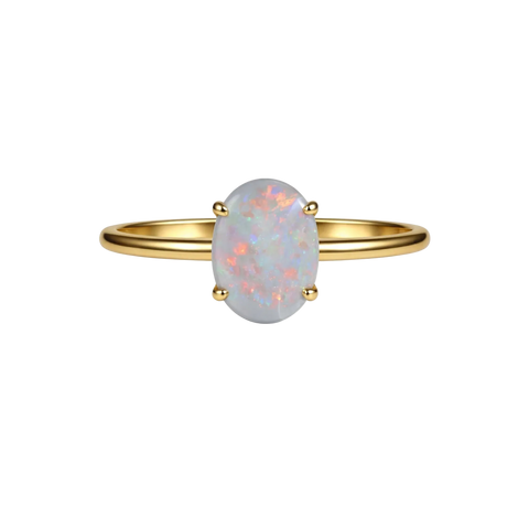 Dark Opal Ring in 9K Yellow Gold - Multicolour - Australian Opal Cutters and Pearl Divers