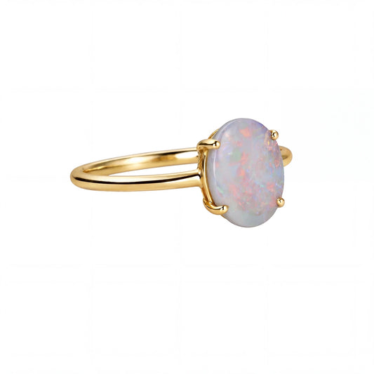 Dark Opal Ring in 9K Yellow Gold - Multicolour - Australian Opal Cutters and Pearl Divers