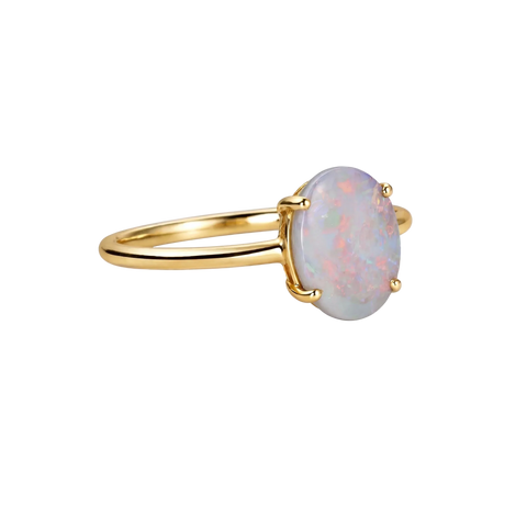 Dark Opal Ring in 9K Yellow Gold - Multicolour - Australian Opal Cutters and Pearl Divers