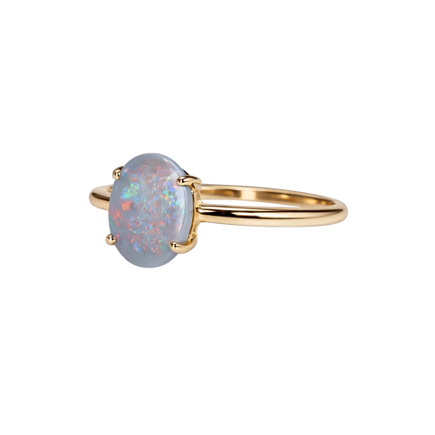 Dark Opal Ring in 9K Yellow Gold - Multicolour - Australian Opal Cutters and Pearl Divers