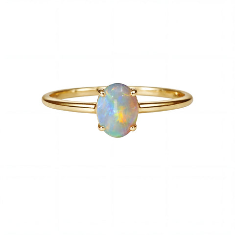 Light Opal Ring In 14k Yellow Gold - Multicolour