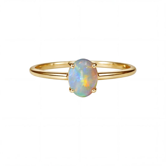 Light Opal Ring In 14k Yellow Gold - Multicolour - Australian Opal Cutters and Pearl Divers