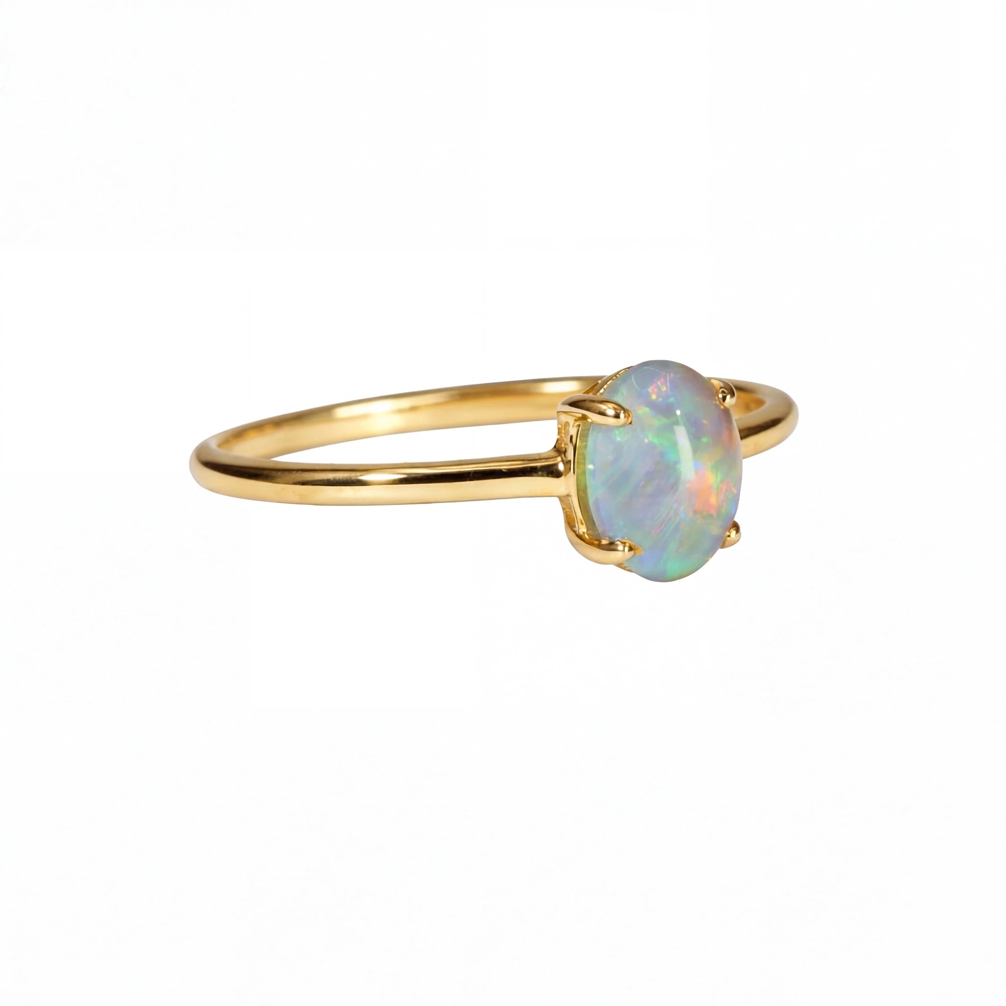Light Opal Ring In 14k Yellow Gold - Multicolour - Australian Opal Cutters and Pearl Divers