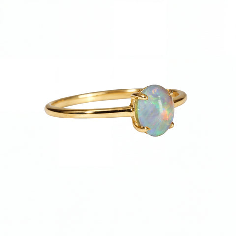 Light Opal Ring In 14k Yellow Gold - Multicolour