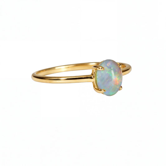 Light Opal Ring In 14k Yellow Gold - Multicolour - Australian Opal Cutters and Pearl Divers
