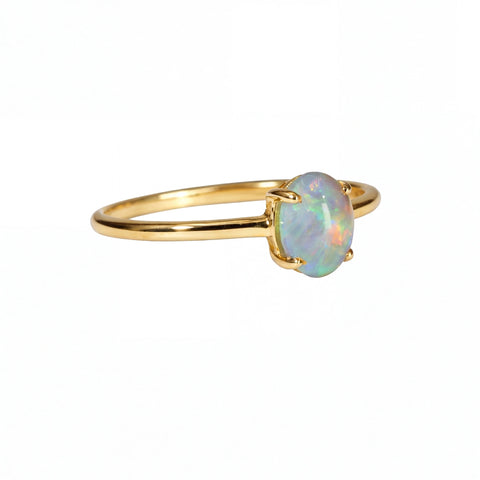 Light Opal Ring In 14k Yellow Gold - Multicolour - Australian Opal Cutters and Pearl Divers