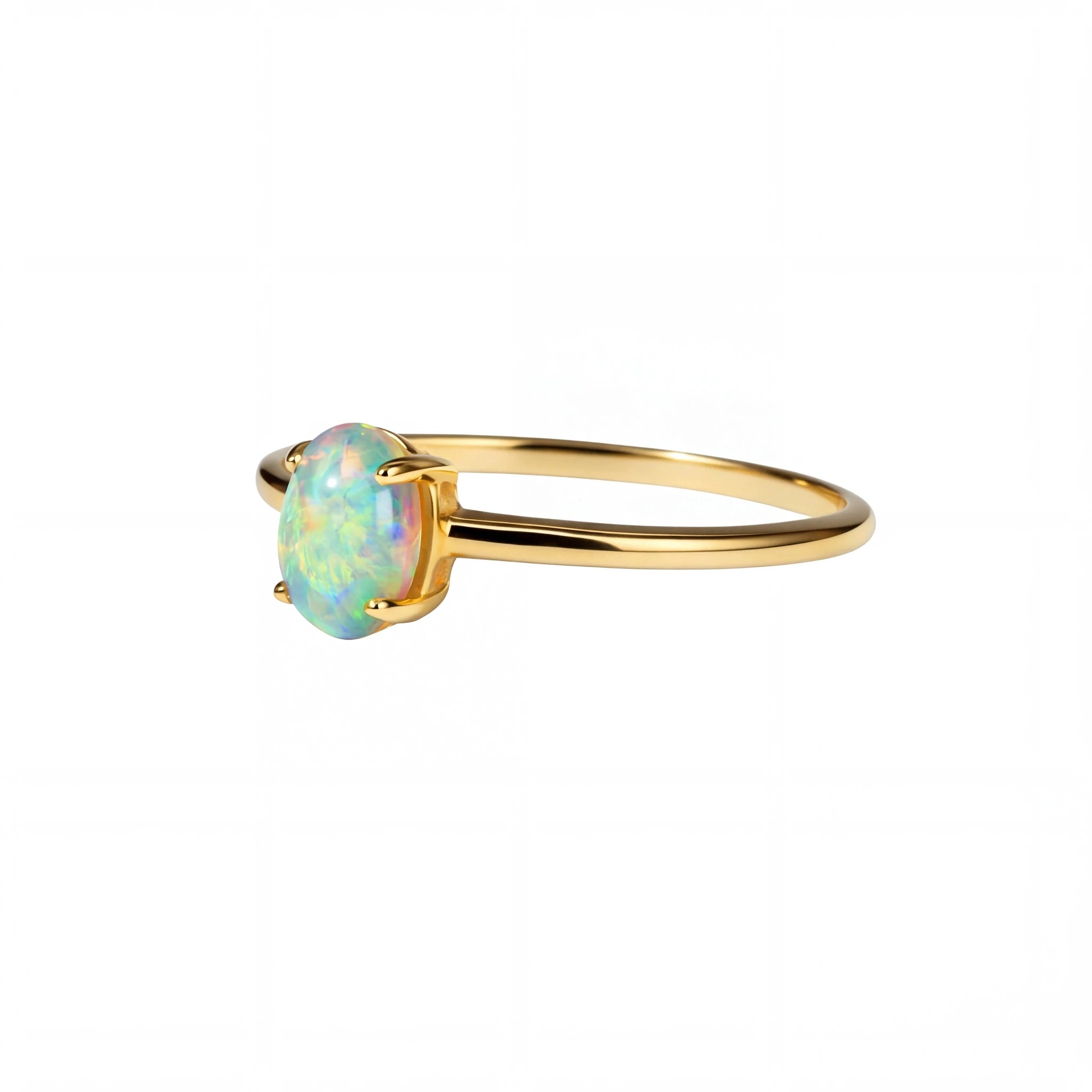 Light Opal Ring In 14k Yellow Gold - Multicolour - Australian Opal Cutters and Pearl Divers