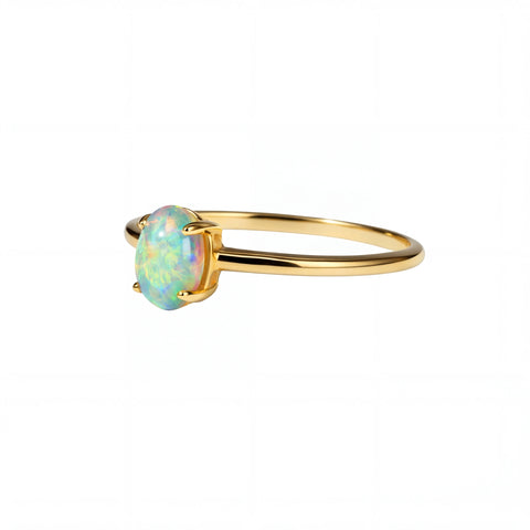 Light Opal Ring In 14k Yellow Gold - Multicolour
