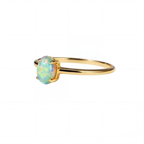 Light Opal Ring In 14k Yellow Gold - Multicolour - Australian Opal Cutters and Pearl Divers