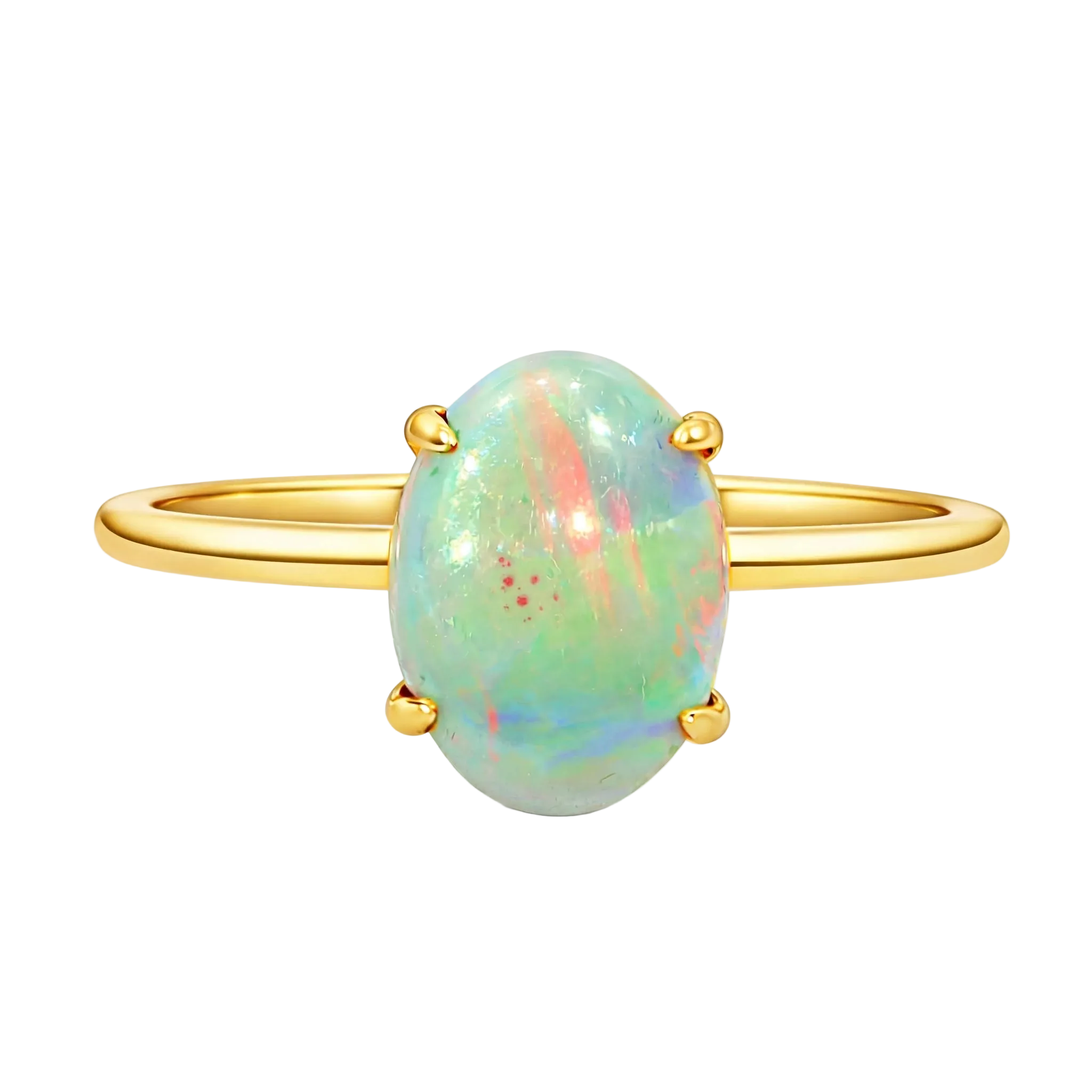 Light Opal Ring In 9k Yellow Gold - Multicolour - Australian Opal Cutters and Pearl Divers