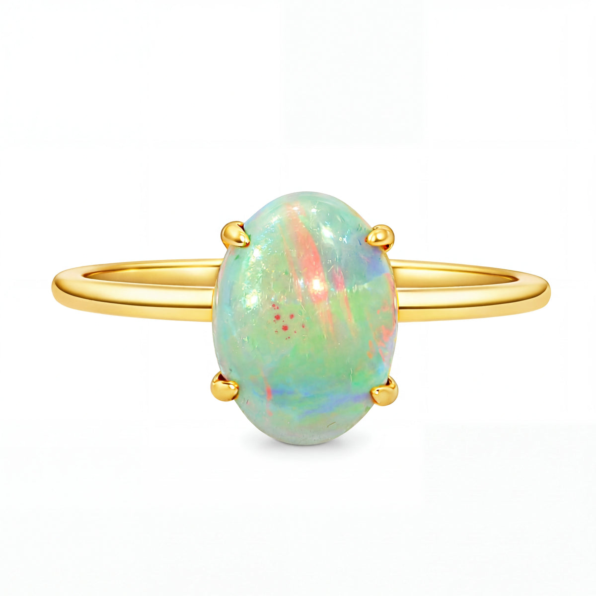 Light Opal Ring In 9k Yellow Gold - Multicolour