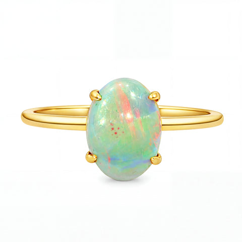 Light Opal Ring In 9k Yellow Gold - Multicolour