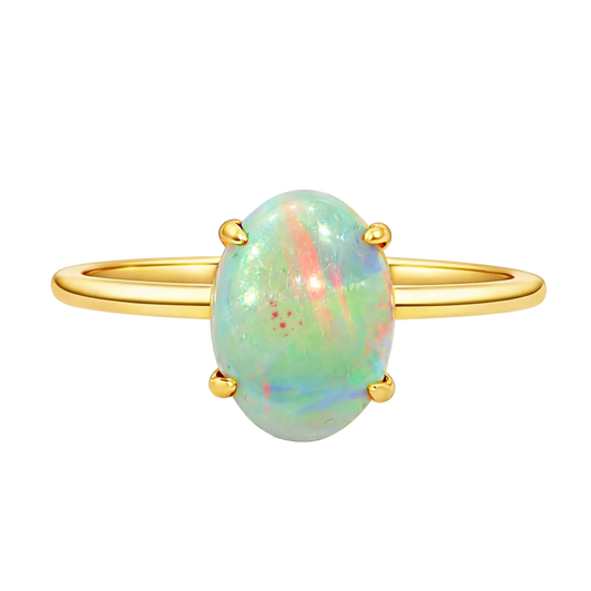 Light Opal Ring In 9k Yellow Gold - Multicolour - Australian Opal Cutters and Pearl Divers
