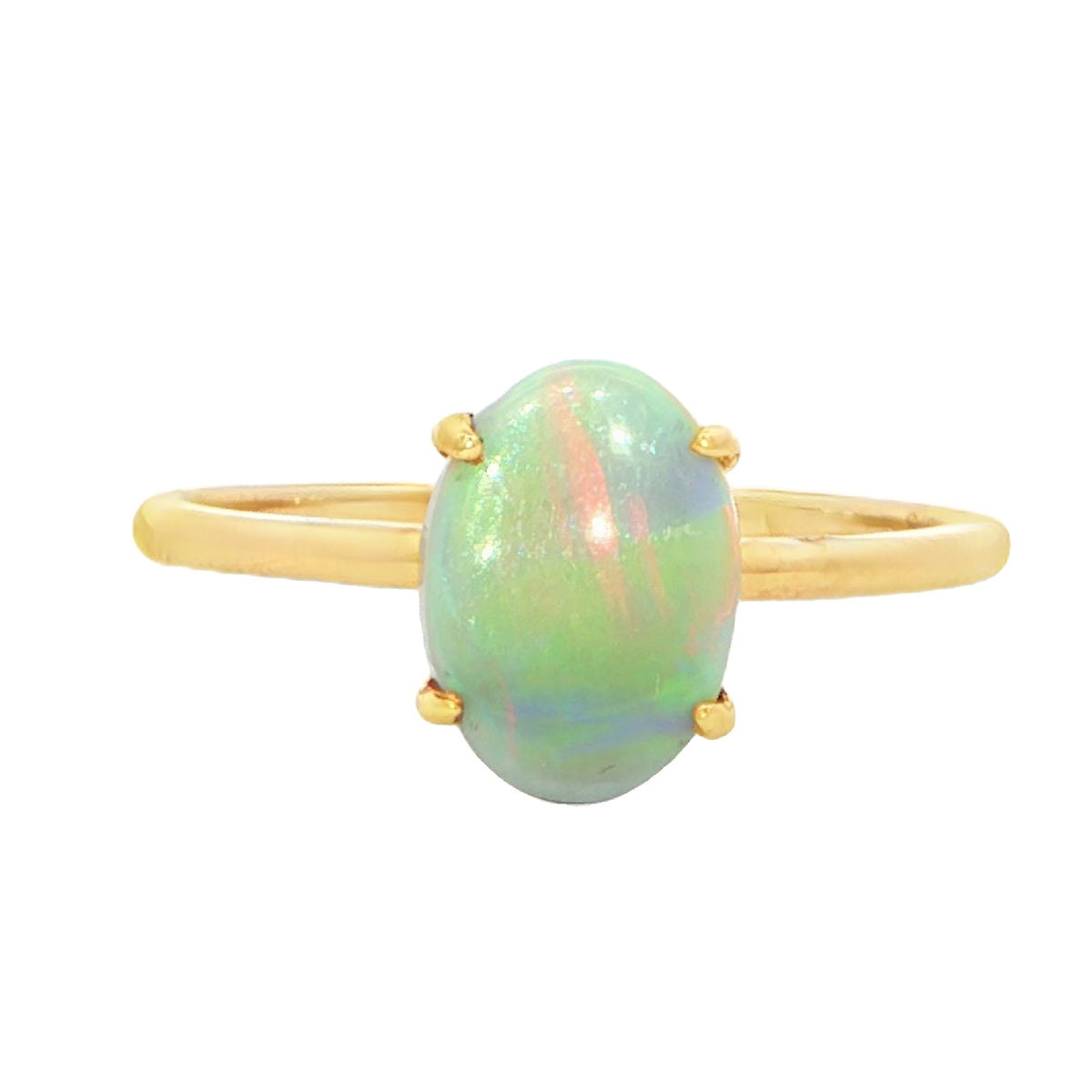 Light Opal Ring In 9k Yellow Gold - Multicolour