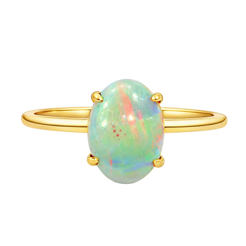 Light Opal Ring In 9k Yellow Gold - Multicolour - Australian Opal Cutters and Pearl Divers