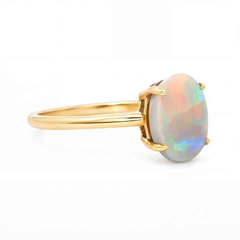 Light Opal Ring In 9k Yellow Gold - Multicolour