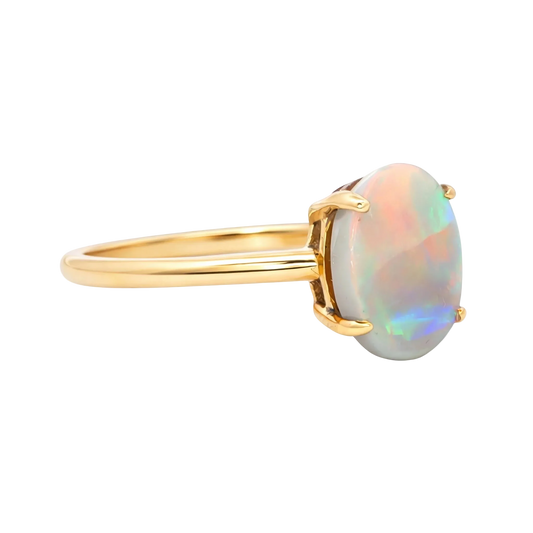 Light Opal Ring In 9k Yellow Gold - Multicolour - Australian Opal Cutters and Pearl Divers