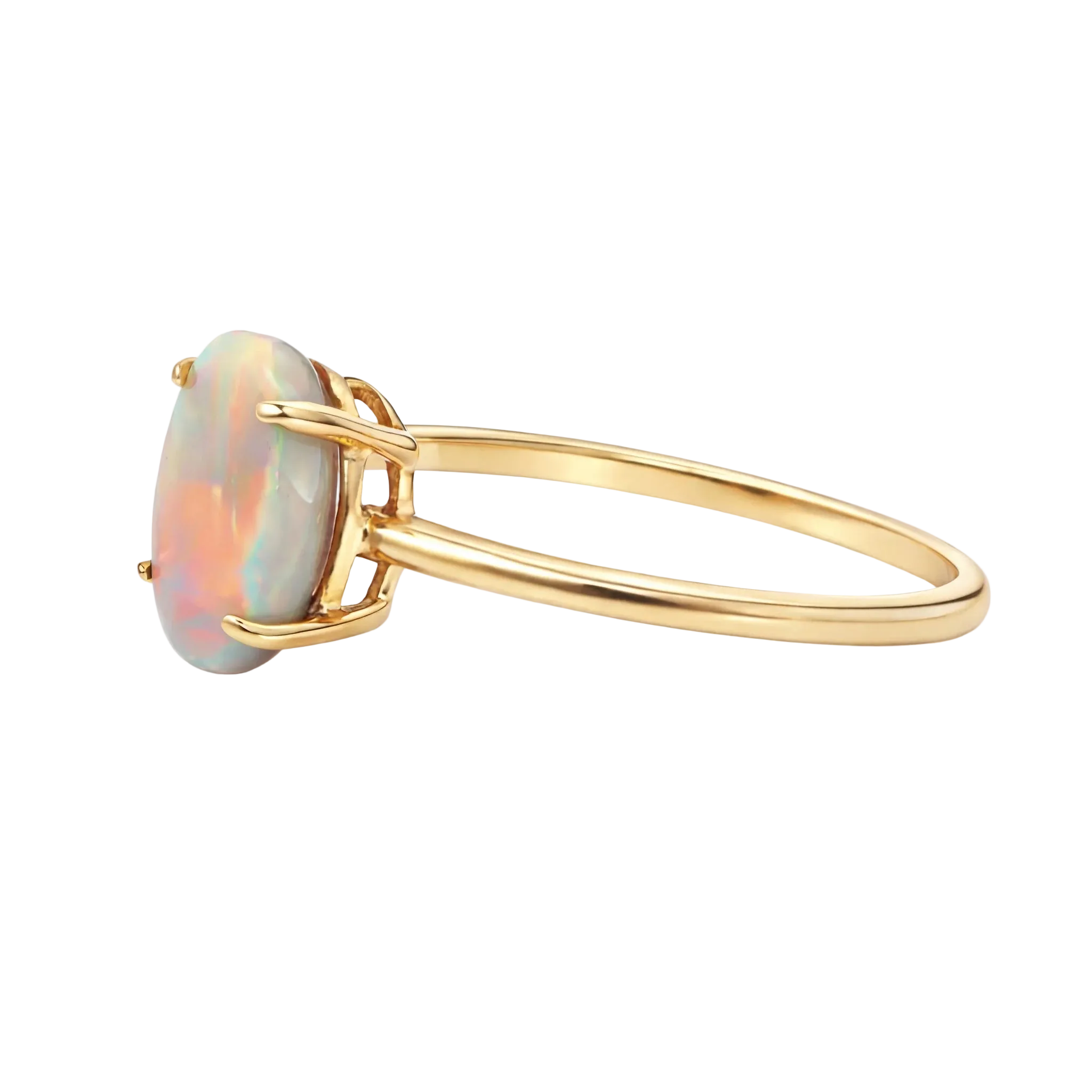 Light Opal Ring In 9k Yellow Gold - Multicolour - Australian Opal Cutters and Pearl Divers
