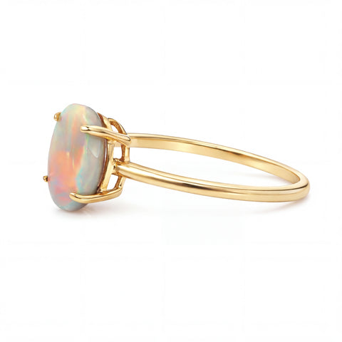 Light Opal Ring In 9k Yellow Gold - Multicolour