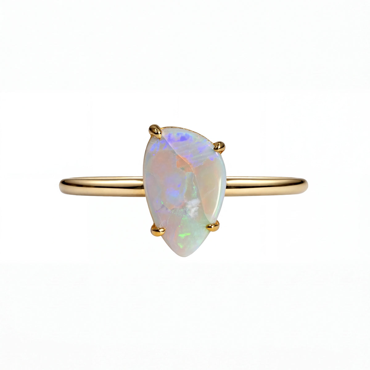 Light Opal Ring In 9k Yellow Gold - Multicolour