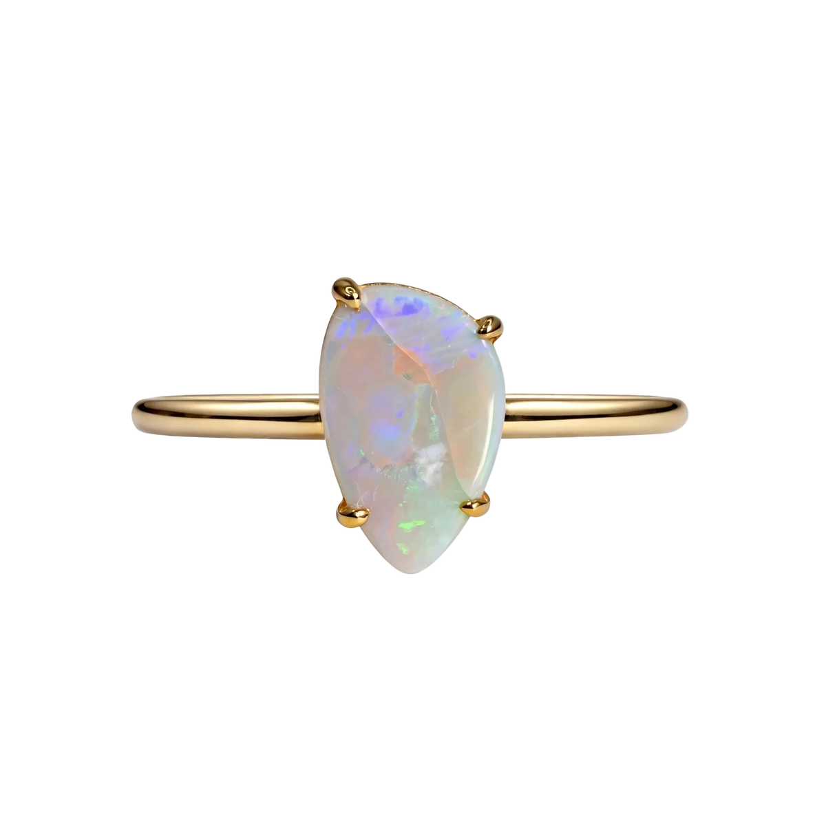 Light Opal Ring In 9k Yellow Gold - Multicolour - Australian Opal Cutters and Pearl Divers