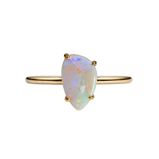 Light Opal Ring In 9k Yellow Gold - Multicolour - Australian Opal Cutters and Pearl Divers