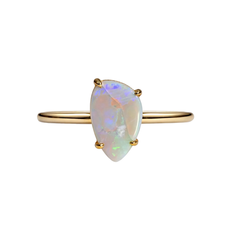 Light Opal Ring In 9k Yellow Gold - Multicolour - Australian Opal Cutters and Pearl Divers