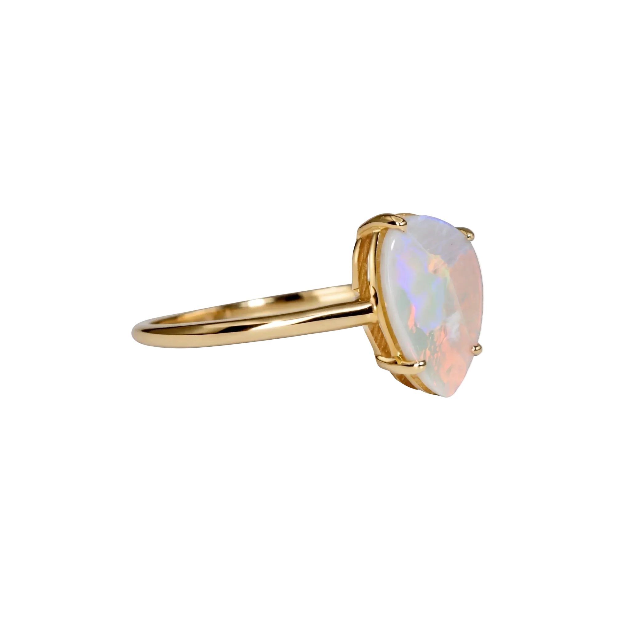 Light Opal Ring In 9k Yellow Gold - Multicolour - Australian Opal Cutters and Pearl Divers