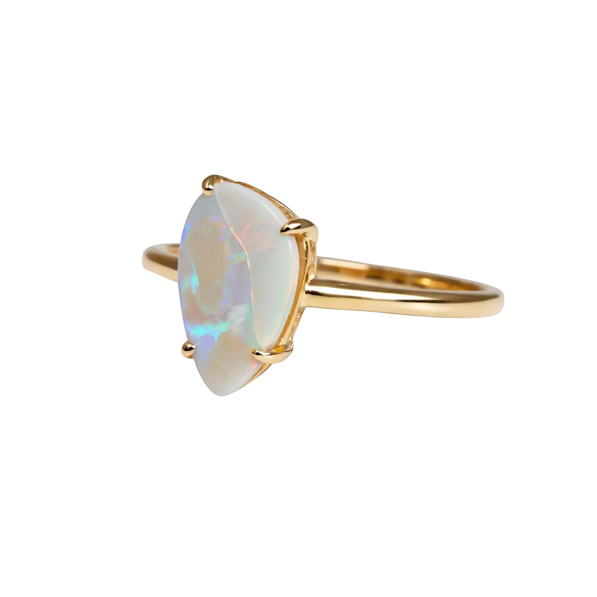 Light Opal Ring In 9k Yellow Gold - Multicolour - Australian Opal Cutters and Pearl Divers