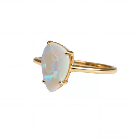 Light Opal Ring In 9k Yellow Gold - Multicolour