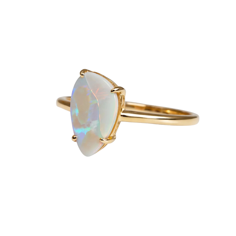 Light Opal Ring In 9k Yellow Gold - Multicolour - Australian Opal Cutters and Pearl Divers
