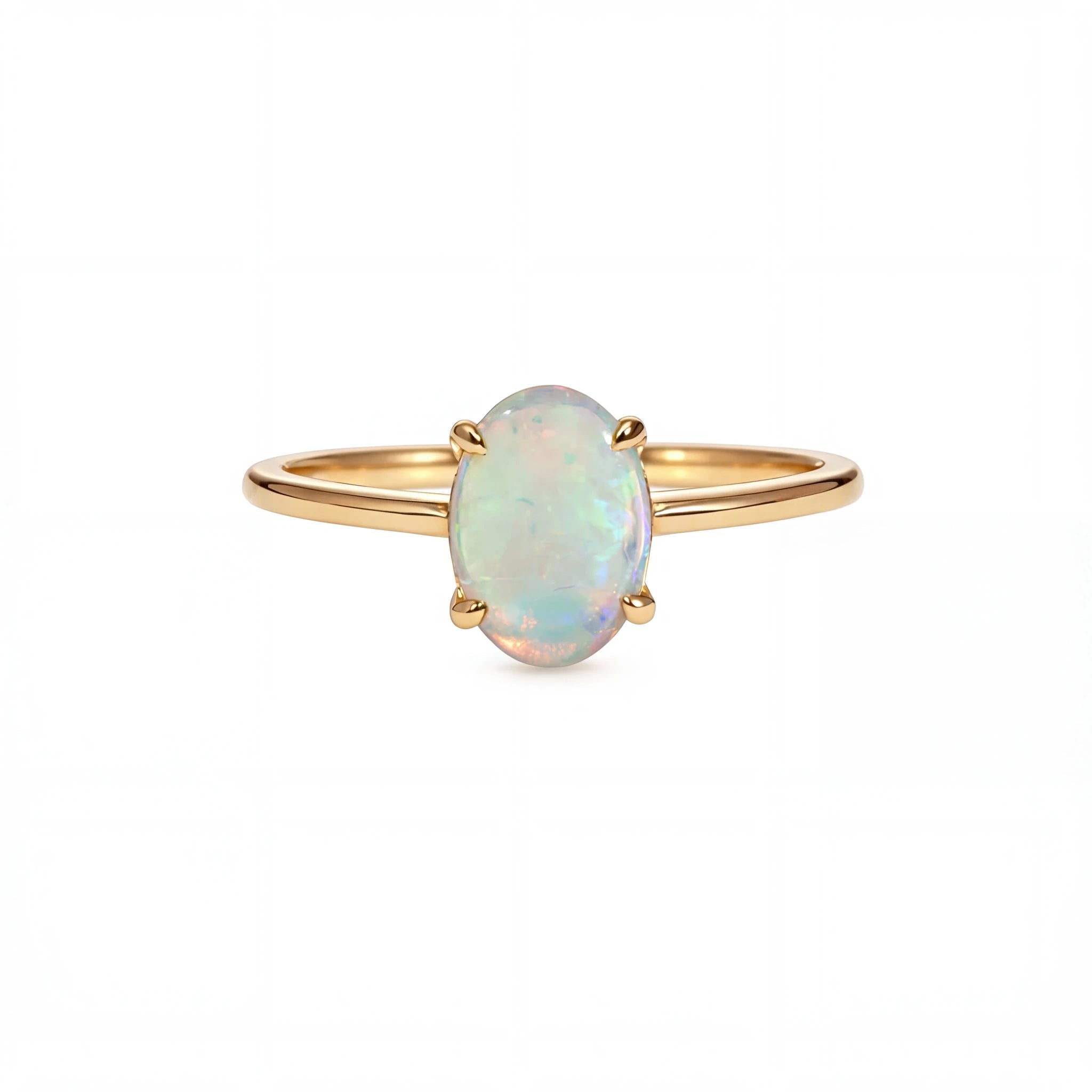 Light Opal Ring In 9k Yellow Gold - Multicolour - Australian Opal Cutters and Pearl Divers
