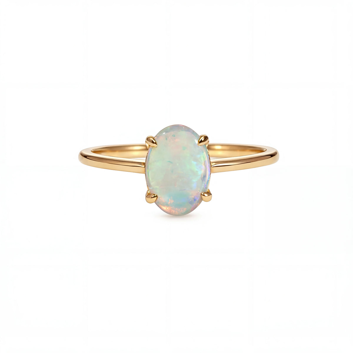 Light Opal Ring In 9k Yellow Gold - Multicolour