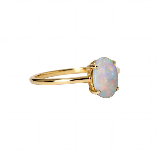Light Opal Ring In 9k Yellow Gold - Multicolour - Australian Opal Cutters and Pearl Divers