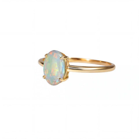 Light Opal Ring In 9k Yellow Gold - Multicolour - Australian Opal Cutters and Pearl Divers