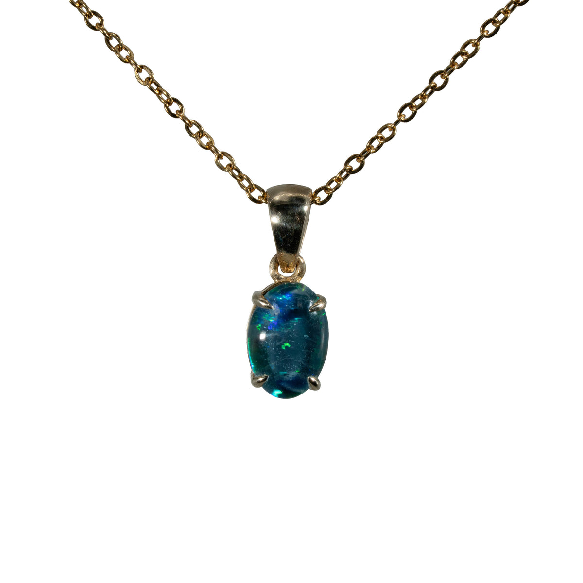 Triplet Opal Pendant in 9K Yellow Gold - Green-Blue