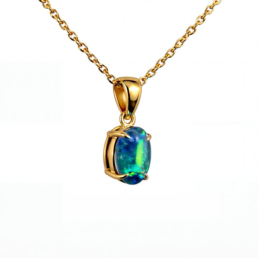 Triplet Opal Pendant in 9K Yellow Gold - Green-Blue