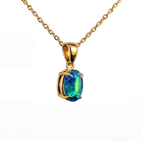 Triplet Opal Pendant in 9K Yellow Gold - Green-Blue