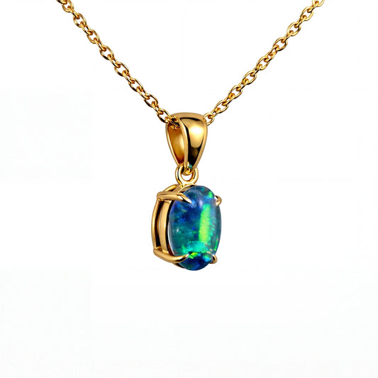 Triplet Opal Pendant in 9K Yellow Gold - Green-Blue - Australian Opal Cutters and Pearl Divers