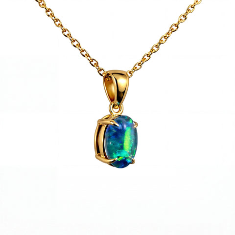 Triplet Opal Pendant in 9K Yellow Gold - Green-Blue - Australian Opal Cutters and Pearl Divers