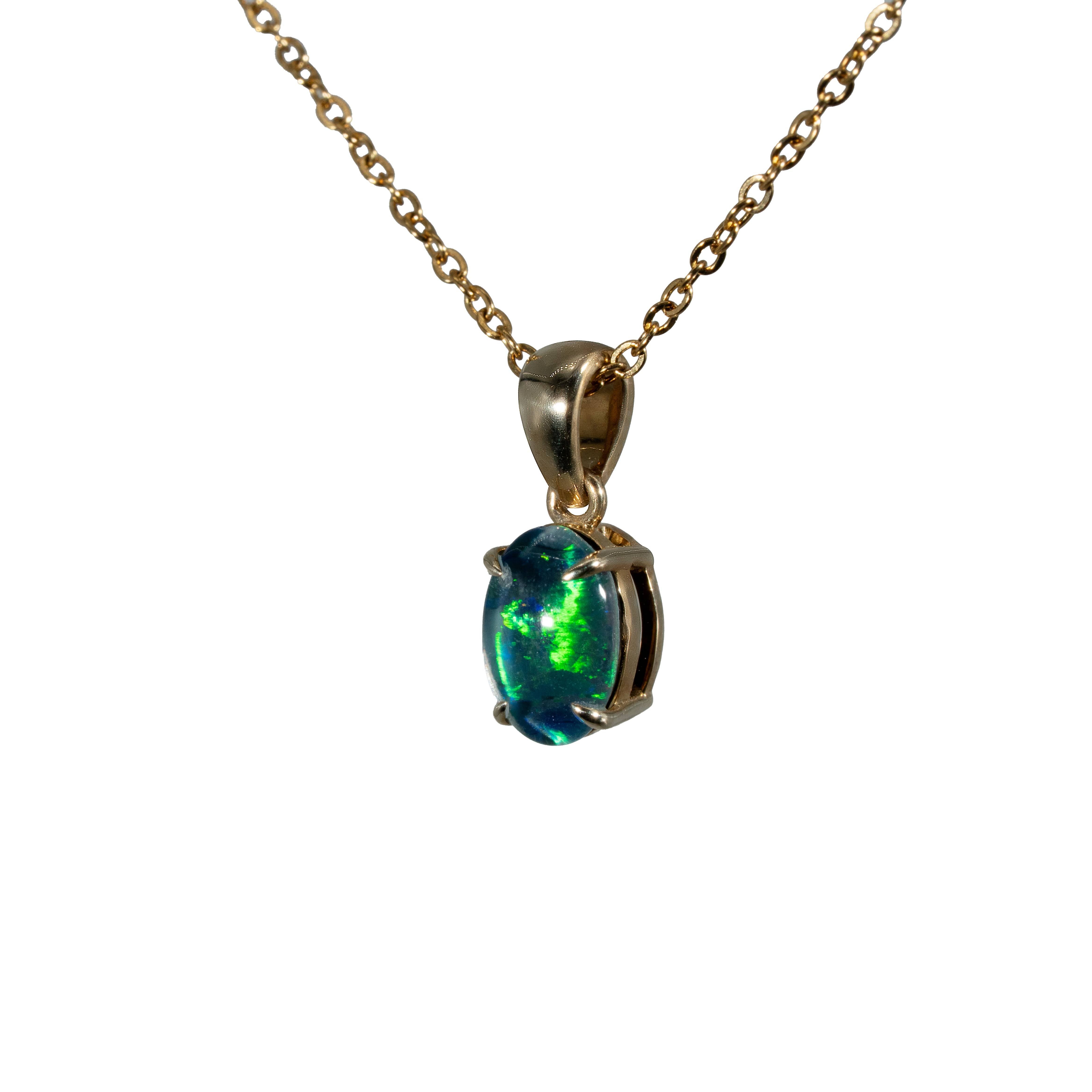 Triplet Opal Pendant in 9K Yellow Gold - Green-Blue