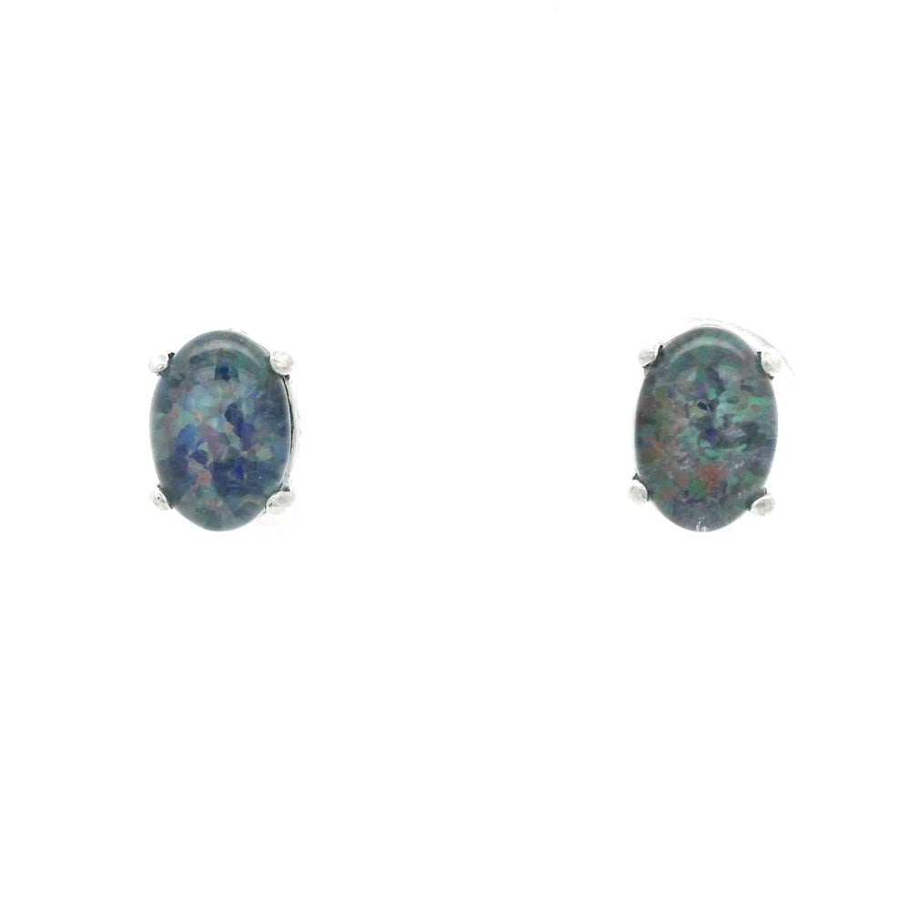 Australian Triplet Opal 7x5mm Earrings Set in Stainless Steel